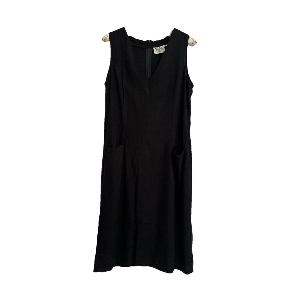 Go Fish Clothing Co‎ Black Rayon Handmade V-Neck Midi Tank Dress  M Lagenlook